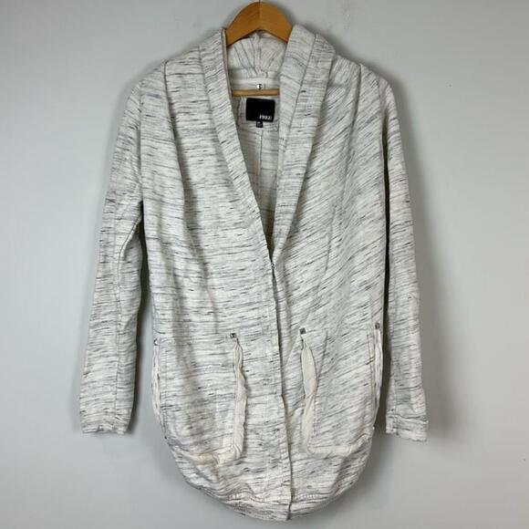 Aritzia Wilfred Roussea Zip Up Cardigan Sweater Cream and Gray Shawl Collar - Picture 3 of 12